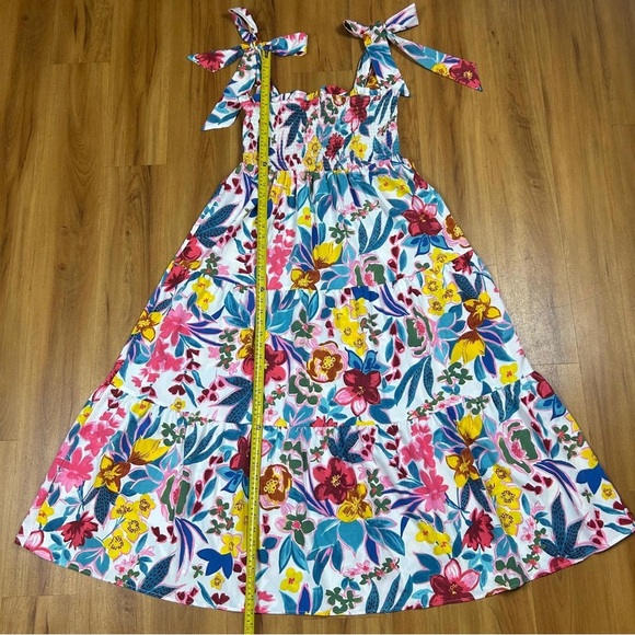 Umgee Women’s Colorful Floral Maxi Dress with Shoulder Ties Size L - Picture 6 of 9